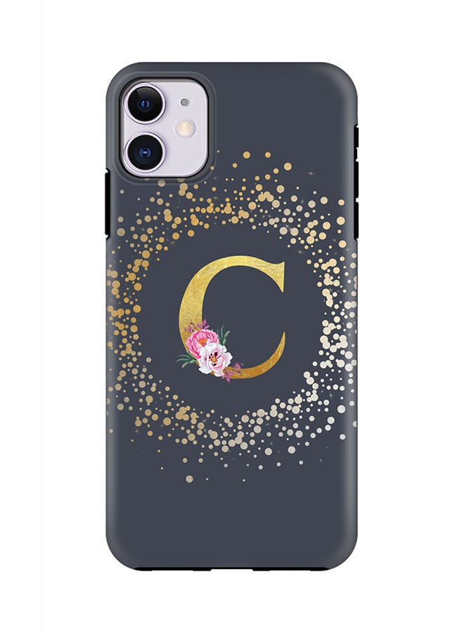 Stylizedd Monogram Tough Cover for Apple iPhone 11 Case Custom Initials Letter Floral Pattern Tough Pro Dual Layer hybrid PC inner TPU protection Alphabet- C (Grey) - Image 1