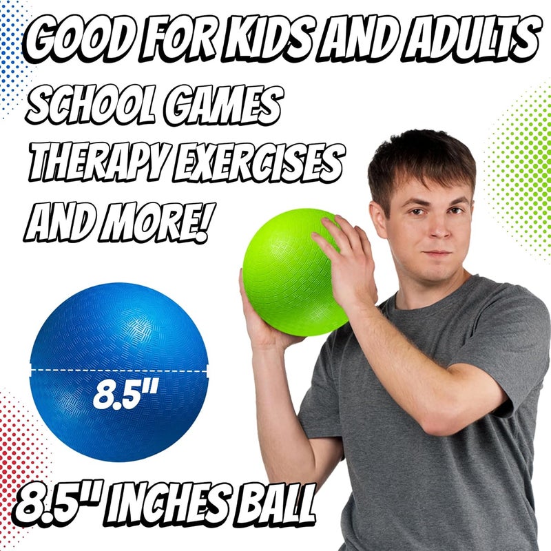 PlayBolt 8.5 Inch Playground Balls Dodgeballs for Kids & Adults - (Pack of 6) Inflatable Rubber Indoor Outdoor Bouncy, Kickballs, Four Square and Handballs for School, Gym, Recess and More with Ball Pump - Image 3
