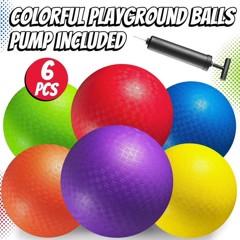 PlayBolt 8.5 Inch Playground Balls Dodgeballs for Kids & Adults - (Pack of 6) Inflatable Rubber Indoor Outdoor Bouncy, Kickballs, Four Square and Handballs for School, Gym, Recess and More with Ball Pump - Image 4