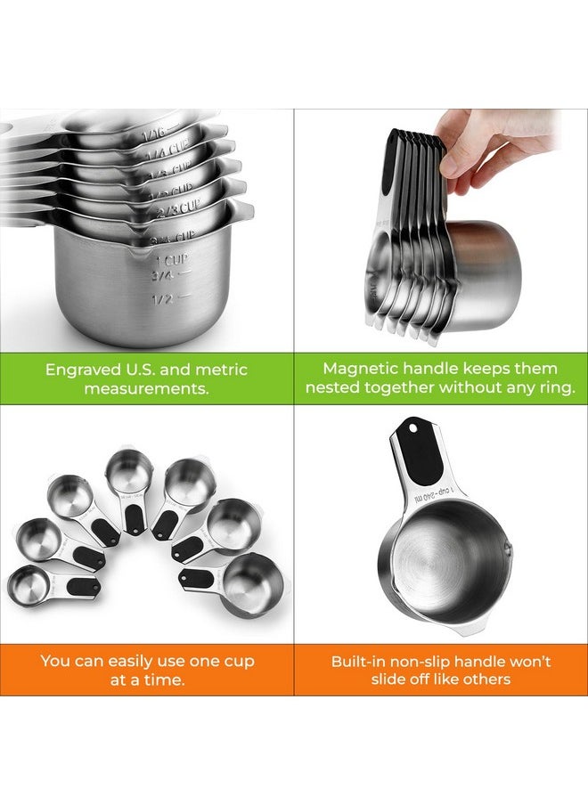 Spring Chef Spring Chef Magnetic Stainless Steel Measuring Cups (Patent Pending), Kitchen Tools with Easy to Read Markings for Measuring Dry or Liquid Ingredients, Set of 7, Black  - Image 3
