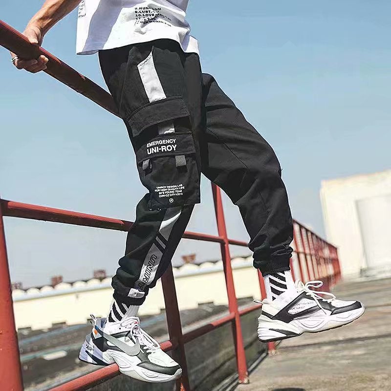 Mens Spring Summer Fashion Cargo Pants A24B Black  - Image 4