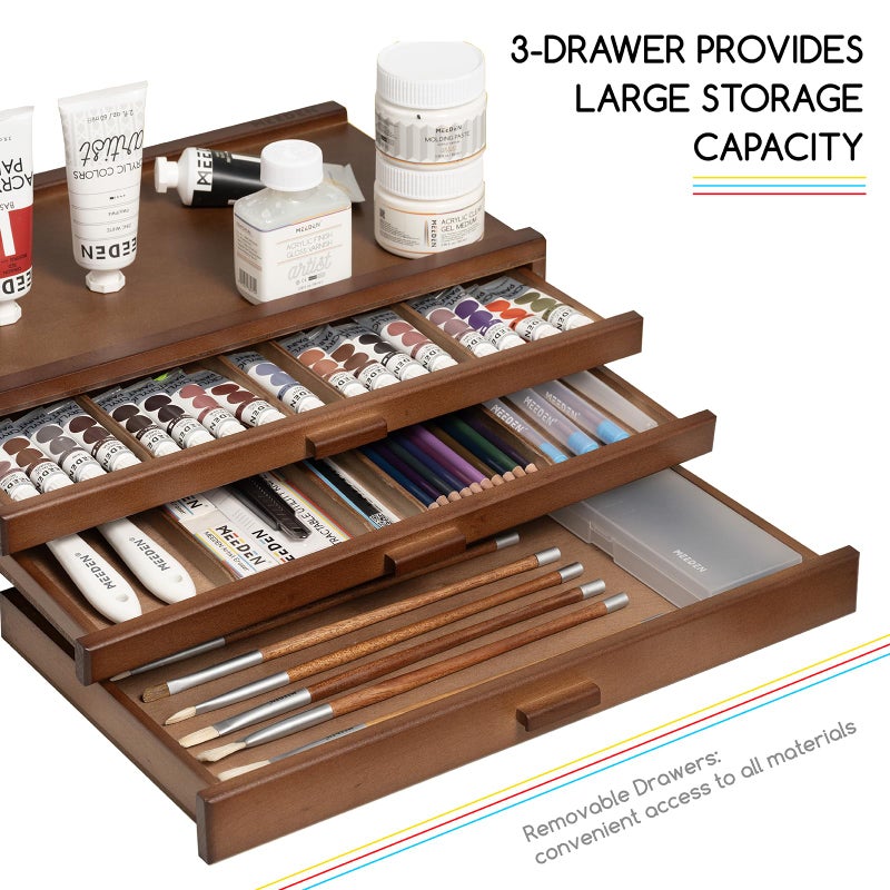 MEEDEN PRO Wood Artist Supply Storage Box - 3 Drawers Art Supply Storage Box - Solid Beech Wood Art Organizer Box - Portable Storage Box for Pastels Pencils Brushes Paints Markers - Image 4