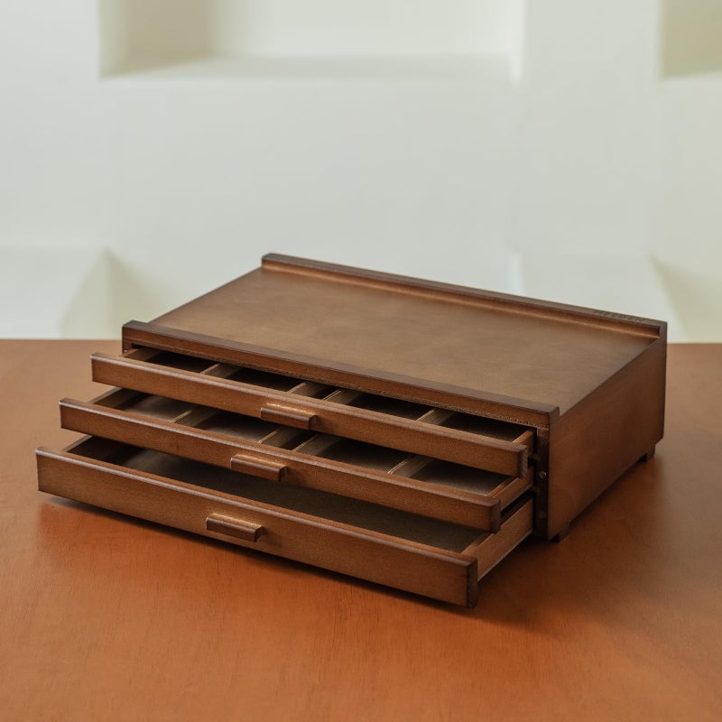 MEEDEN PRO Wood Artist Supply Storage Box - 3 Drawers Art Supply Storage Box - Solid Beech Wood Art Organizer Box - Portable Storage Box for Pastels Pencils Brushes Paints Markers - Image 1