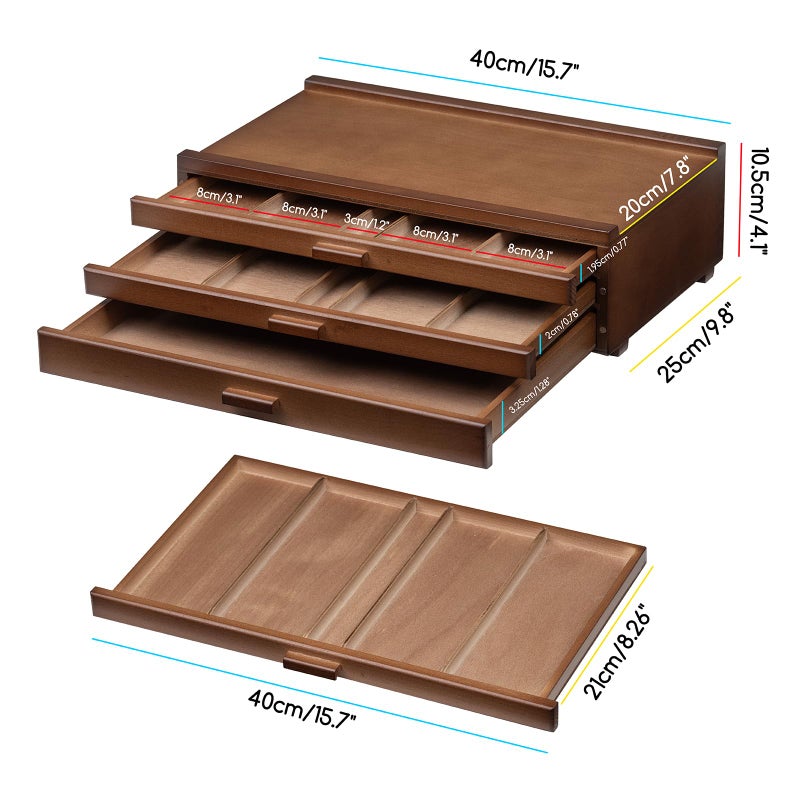 MEEDEN PRO Wood Artist Supply Storage Box - 3 Drawers Art Supply Storage Box - Solid Beech Wood Art Organizer Box - Portable Storage Box for Pastels Pencils Brushes Paints Markers - Image 2