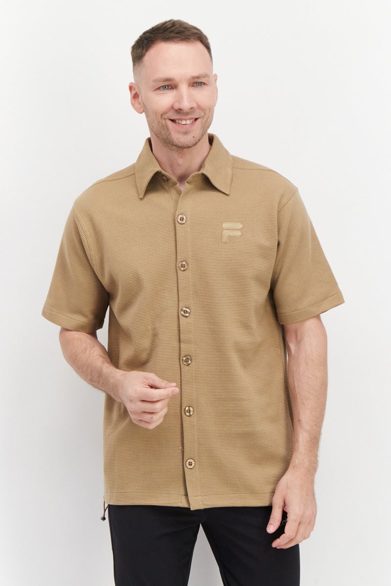 FILA Men Oversized Fit Short Sleeve Training Shirt Jacket, Tan - Image 1