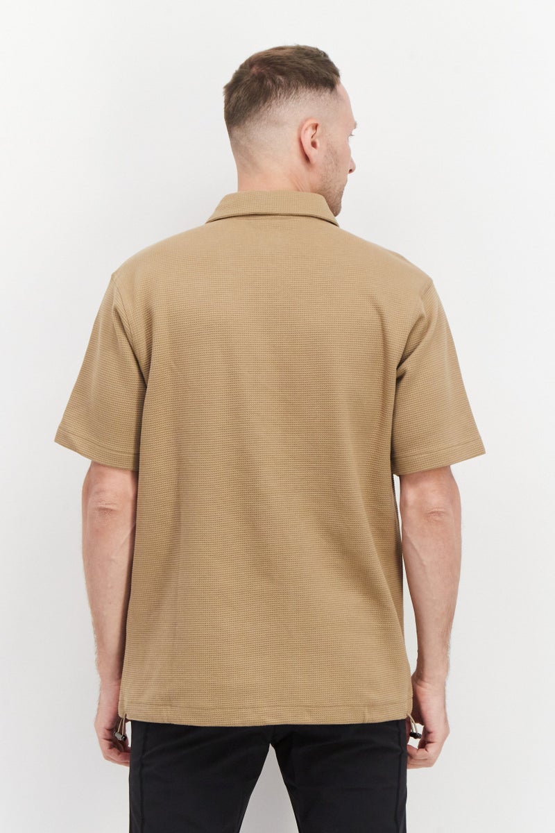 FILA Men Oversized Fit Short Sleeve Training Shirt Jacket, Tan - Image 3