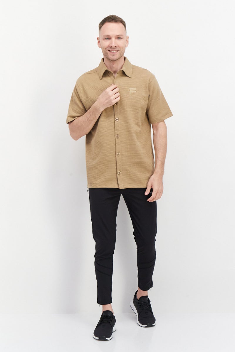 FILA Men Oversized Fit Short Sleeve Training Shirt Jacket, Tan - Image 2