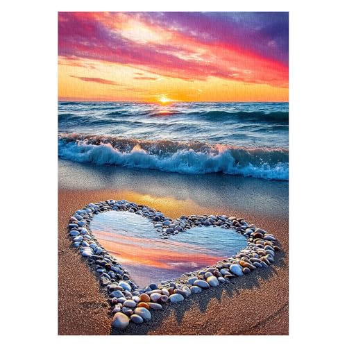 PPuzzling Beach Puzzles for Adults 1000 Pieces Ocean Sunset Heart Jigsaw Puzzle Colorful Marine Love Puzzle - Image 5