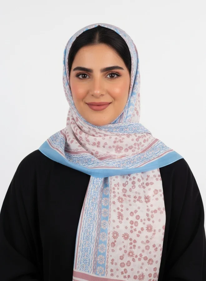 عبايات لمحة طرحة بلو روبنز – شيفون بنقشة ورود وتفاصيل سماوية