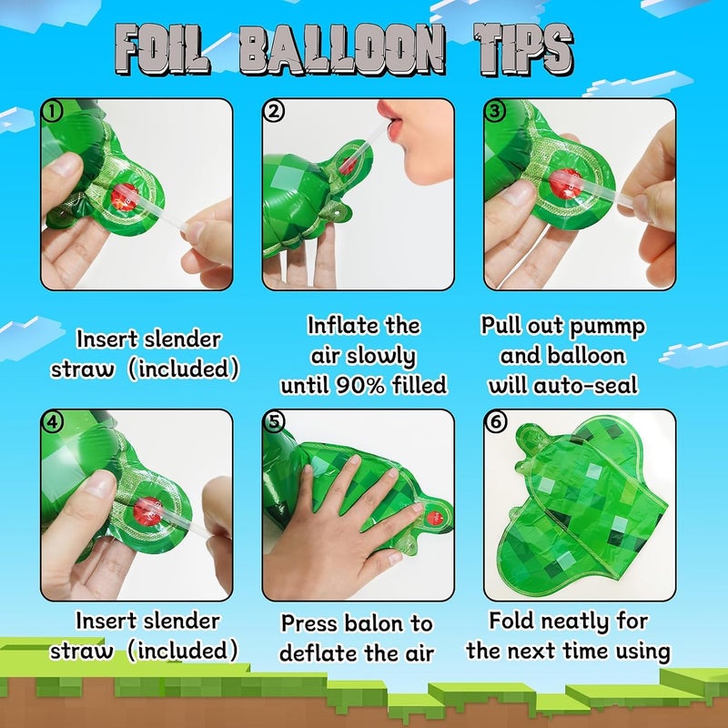 duile 40 Inch Green Pixel Miner Number Foil Balloon Set 5Pcs Large Mylar Number Balloons For Boys Girls Pixel Cubes Video Game Birthday Party Decorations (8) - Image 4
