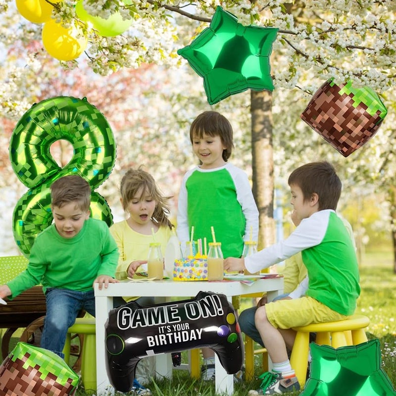 duile 40 Inch Green Pixel Miner Number Foil Balloon Set 5Pcs Large Mylar Number Balloons For Boys Girls Pixel Cubes Video Game Birthday Party Decorations (8) - Image 5
