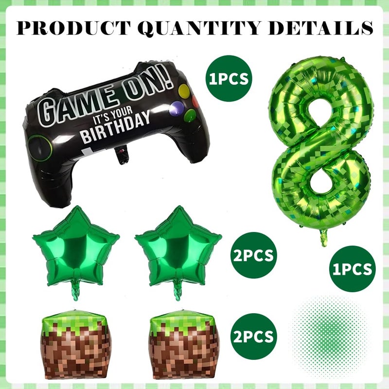 duile 40 Inch Green Pixel Miner Number Foil Balloon Set 5Pcs Large Mylar Number Balloons For Boys Girls Pixel Cubes Video Game Birthday Party Decorations (8) - Image 2