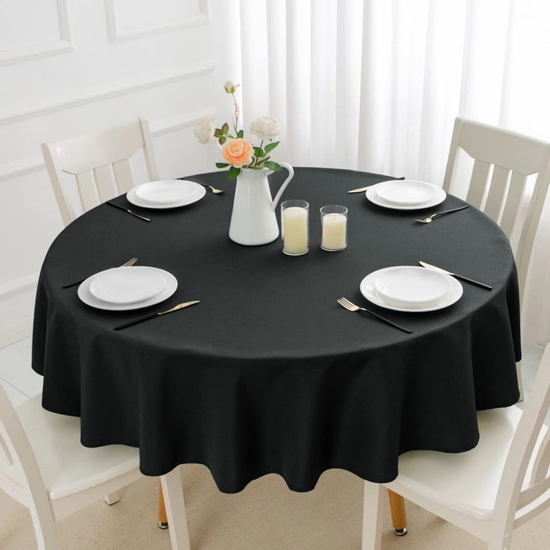 Romanstile Round Waterproof Tablecloth, Stain Resistant Washable Table Cloths Wrinkle Free Polyester Table Covers for Kitchen Dining Party Wedding Indoor and Outdoor - Black, 70 Inch - Image 2