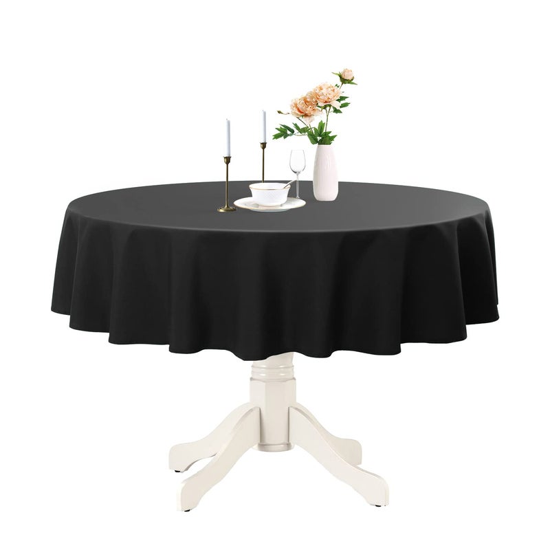 Romanstile Round Waterproof Tablecloth, Stain Resistant Washable Table Cloths Wrinkle Free Polyester Table Covers for Kitchen Dining Party Wedding Indoor and Outdoor - Black, 70 Inch - Image 1