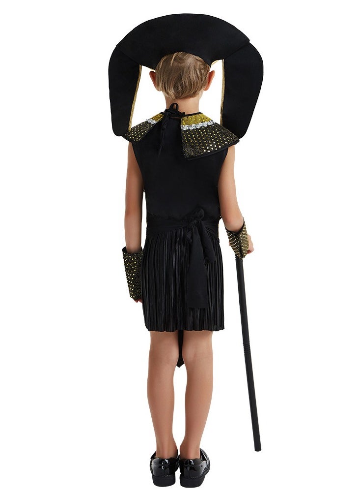 Al Aoyama - Al Aoyama Children's Egyptian king Cosplay boy Stage Performance Black Suit Costume - Image 1