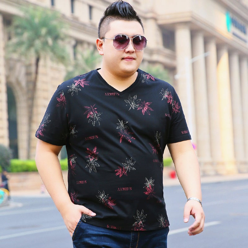 Men's Large Size Thin Maple Leaf Printed Large Size T-shirt Men's Extra Large Size Loose Short-sleeved T-shirt Men's T-shirt - Image 4