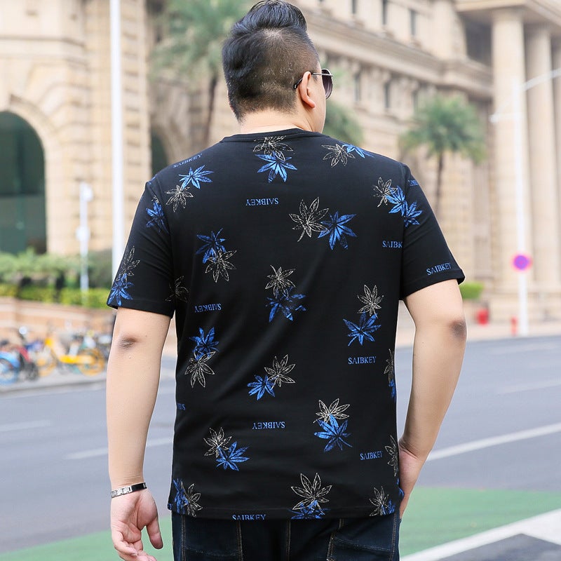 Men's Large Size Thin Maple Leaf Printed Large Size T-shirt Men's Extra Large Size Loose Short-sleeved T-shirt Men's T-shirt - Image 3