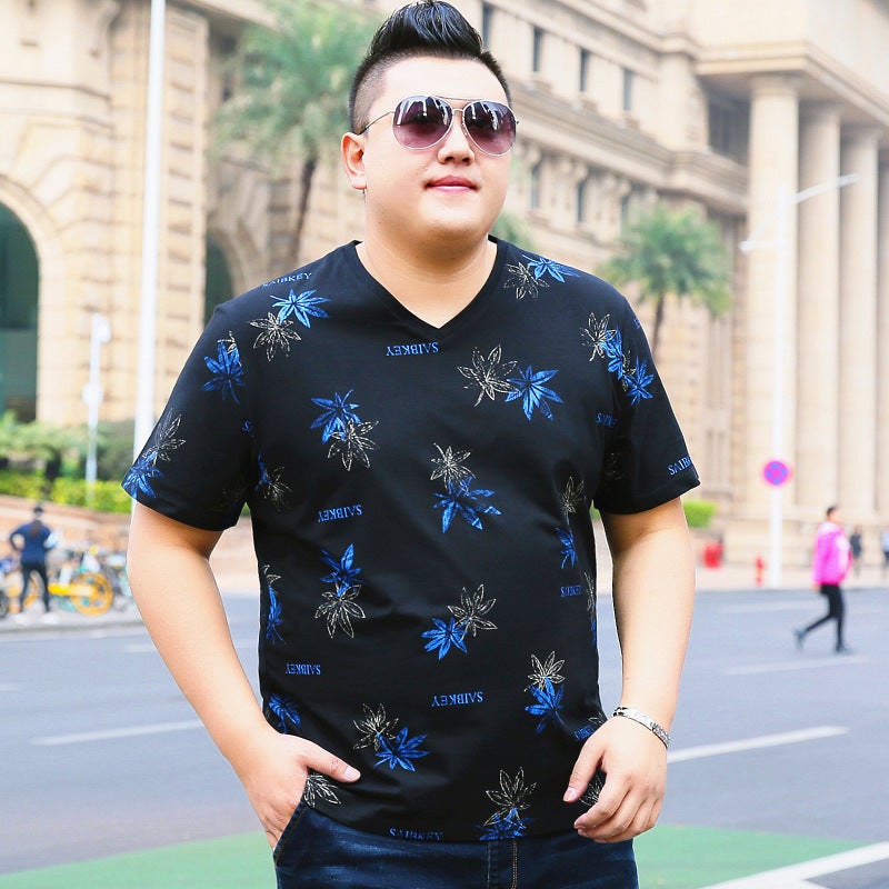 Men's Large Size Thin Maple Leaf Printed Large Size T-shirt Men's Extra Large Size Loose Short-sleeved T-shirt Men's T-shirt - Image 1