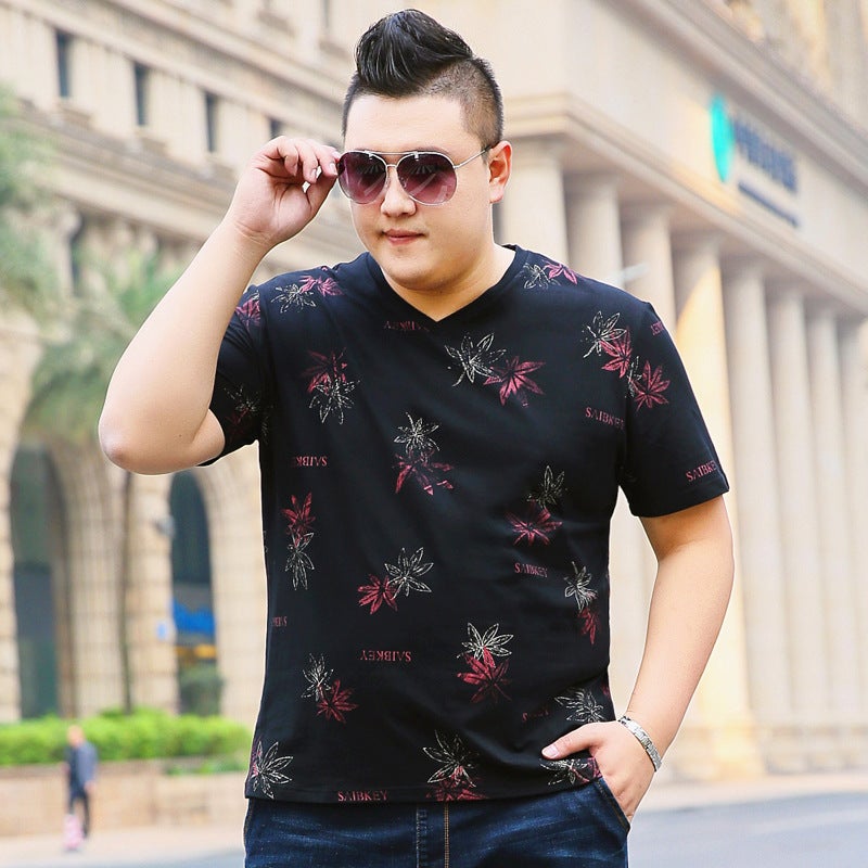 Men's Large Size Thin Maple Leaf Printed Large Size T-shirt Men's Extra Large Size Loose Short-sleeved T-shirt Men's T-shirt - Image 5