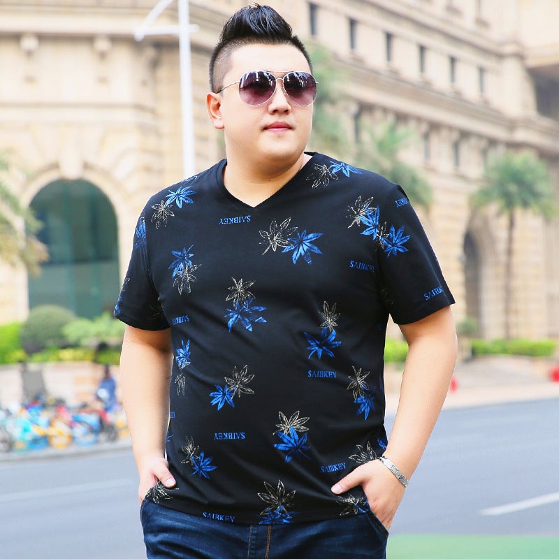 Men's Large Size Thin Maple Leaf Printed Large Size T-shirt Men's Extra Large Size Loose Short-sleeved T-shirt Men's T-shirt - Image 2