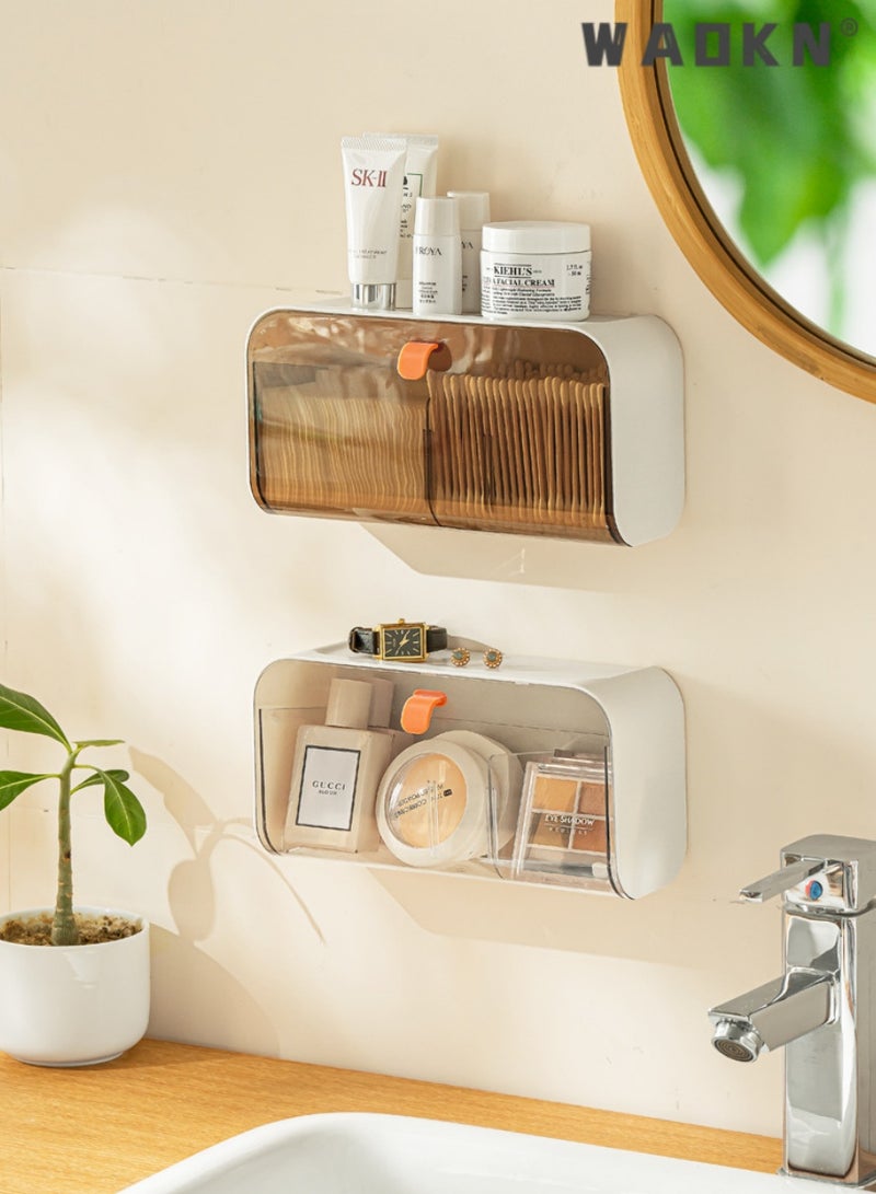 WAOKN Wall-mounted light luxury transparent storage box with free division, multi-purpose for sanitary napkins and cosmetics, equipped with a convenient open-and-close lid（white）  - Image 5