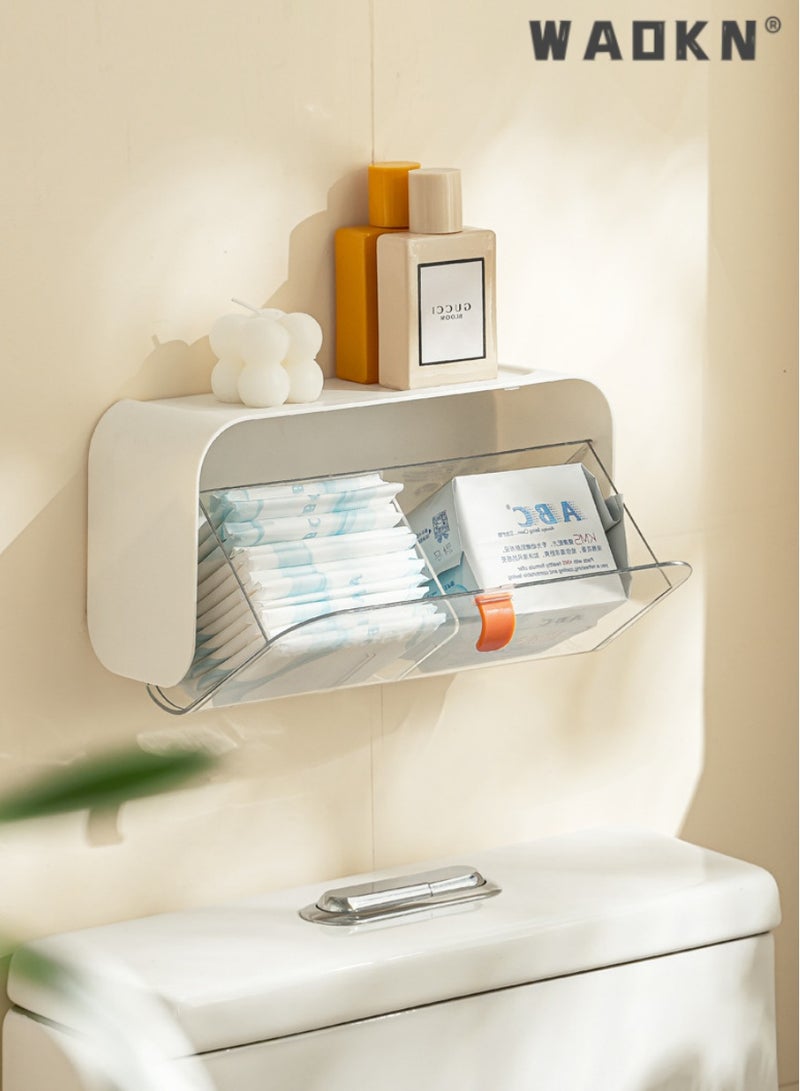 WAOKN Wall-mounted light luxury transparent storage box with free division, multi-purpose for sanitary napkins and cosmetics, equipped with a convenient open-and-close lid（white）  - Image 4