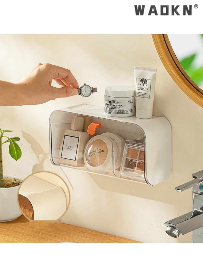 WAOKN Wall-mounted light luxury transparent storage box with free division, multi-purpose for sanitary napkins and cosmetics, equipped with a convenient open-and-close lid（white）  - Image 3