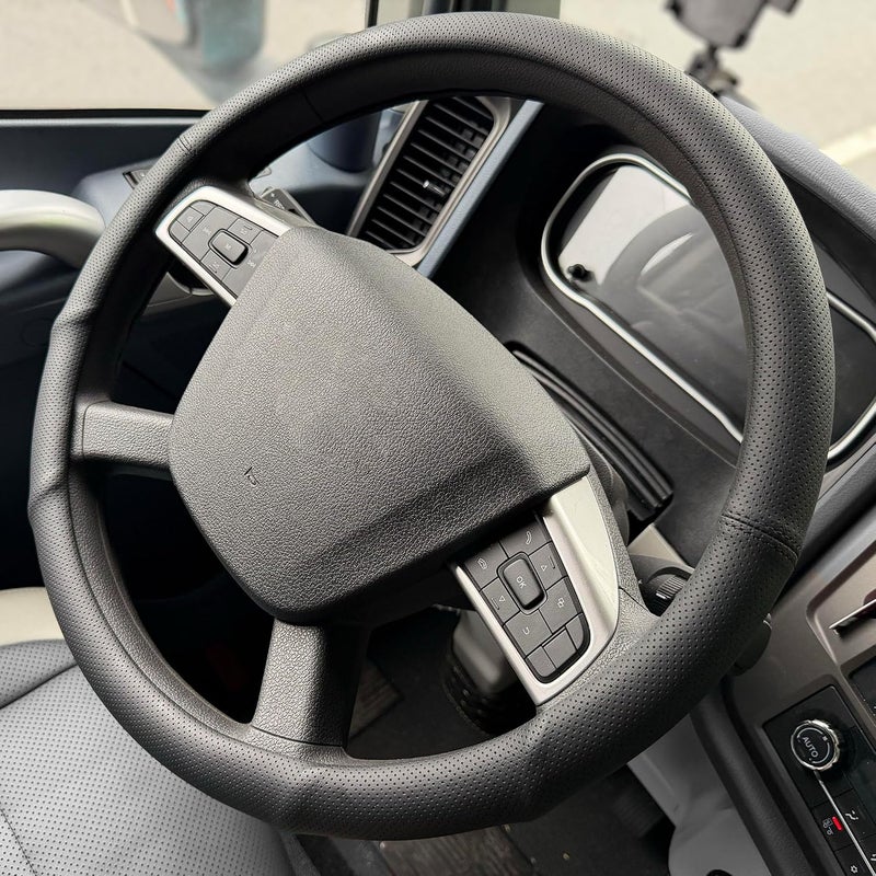 PINCTROT XL 17.5-18in Nappa Leather Supported Grip Steering Wheel Cover for Semi Truck, Fits RV, Big Rig Trucker, 18 Wheeler and Classic Cars, Anti-Slip Slim Perforated Design 17.5-18 Inch (Black) - Image 1