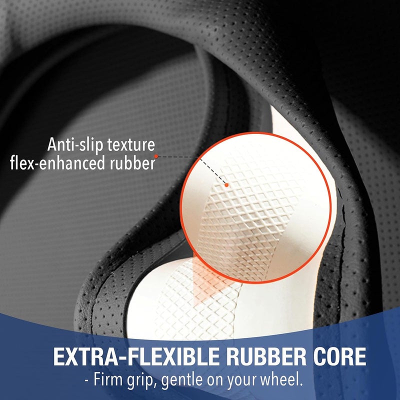 PINCTROT XL 17.5-18in Nappa Leather Supported Grip Steering Wheel Cover for Semi Truck, Fits RV, Big Rig Trucker, 18 Wheeler and Classic Cars, Anti-Slip Slim Perforated Design 17.5-18 Inch (Black) - Image 5