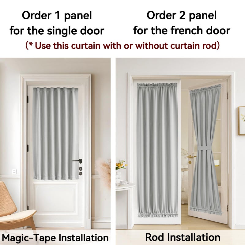 Vatge Front Door Curtains for Glass Window - Self Adhesive French Door Curtain with Tieback for Patio Door, 1 Panel, W25 x L72, Silver Grey - Image 4