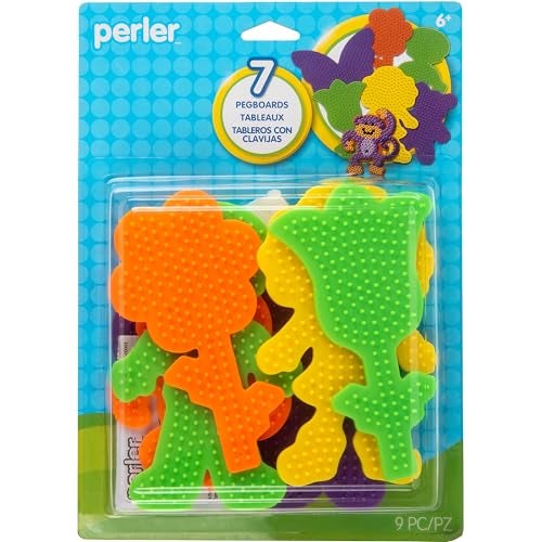 Perler 22645 Fuse Bead Pegboards 7-Pack-Boy/Girl/Bear/Monkey/Butterfly/2 Flowers - Image 1