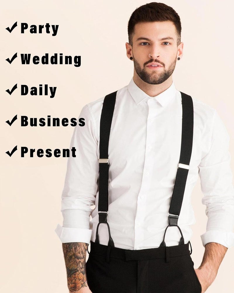 Kajeer Men Button Suspenders Adjustable, Heavy Duty Y-Back Elastic Tuxedo Elastic Mens Suspenders with Leather Buttons End - Image 5