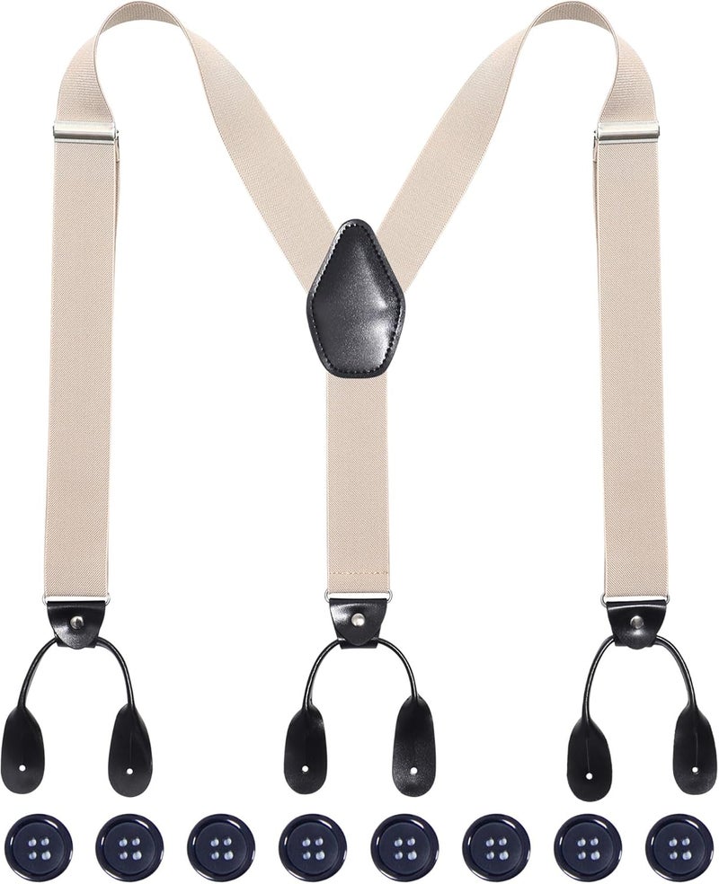 Kajeer Men Button Suspenders Adjustable, Heavy Duty Y-Back Elastic Tuxedo Elastic Mens Suspenders with Leather Buttons End - Image 1