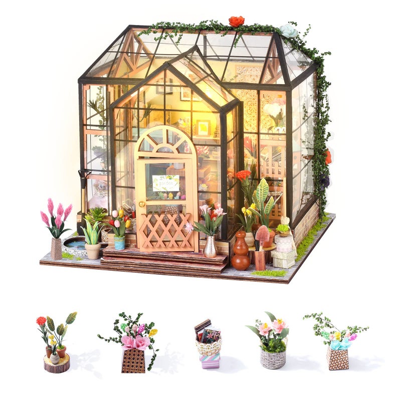 INSGEN Greenhouse Booknook Kit DIY Miniature Dollhouse Building Set 124 Scale Wooden Diorama Model Tiny Street House Craft for AdultsHome Bookshelf Decor Gift - Image 3