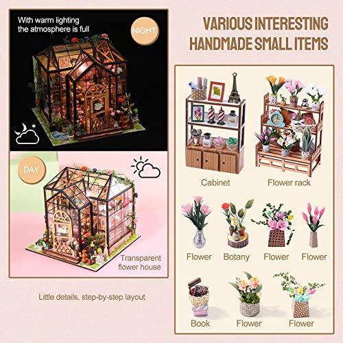 INSGEN Greenhouse Booknook Kit DIY Miniature Dollhouse Building Set 124 Scale Wooden Diorama Model Tiny Street House Craft for AdultsHome Bookshelf Decor Gift - Image 5