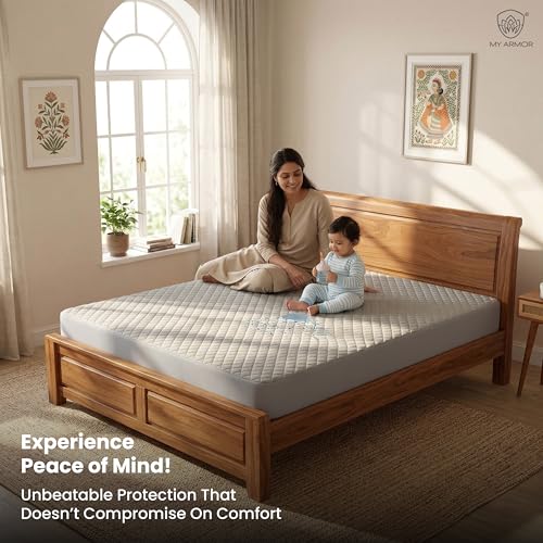MY ARMOR Waterproof Queen Size 72x48 Inch Cotton Quilted Mattress Protector, Breathable Noiseless Ultra Soft Cover, Fitted Bed Protector Cover with Elastic Skirting (Queen 72x48 inch 6x4 ft, Grey) - Image 3