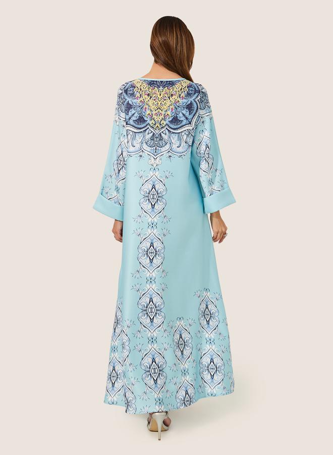 Styli Printed Jalabiya with Faux Pearl Embroidery - Image 5