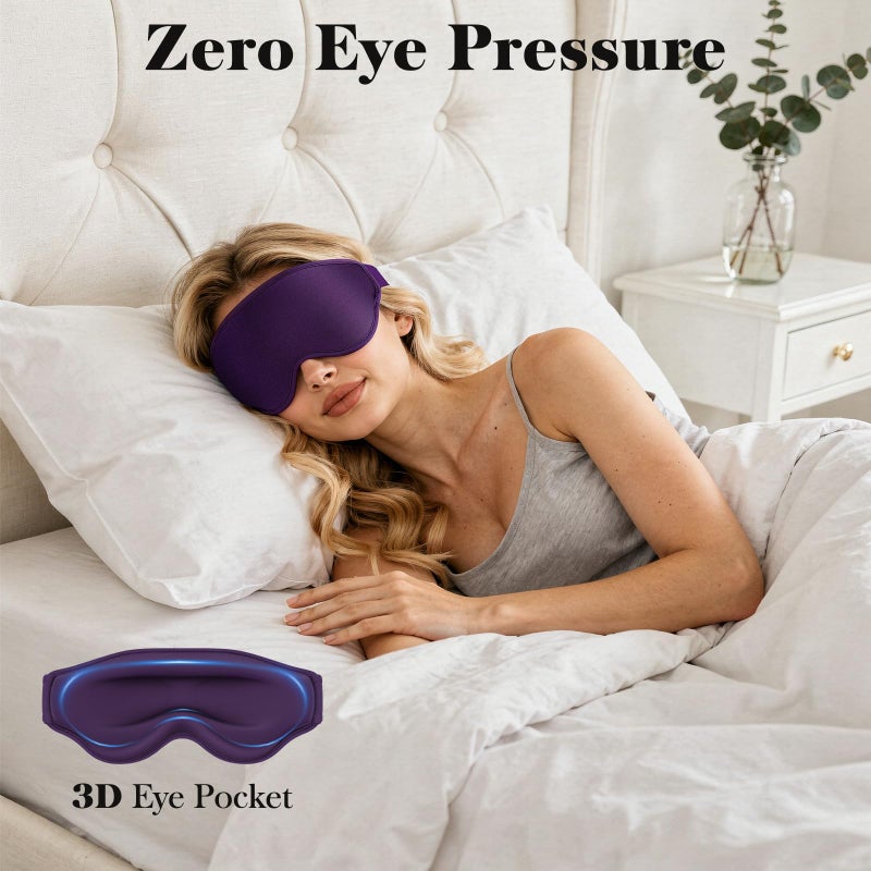 Fygrip 3D Eye Mask Sleep Mask for Men & Women, 100% Pressure-Free & Light Block-Out Eye Mask for Sleep with Easy Adjustable Strap, Night Eye Cover for Travel, Purple - Image 3