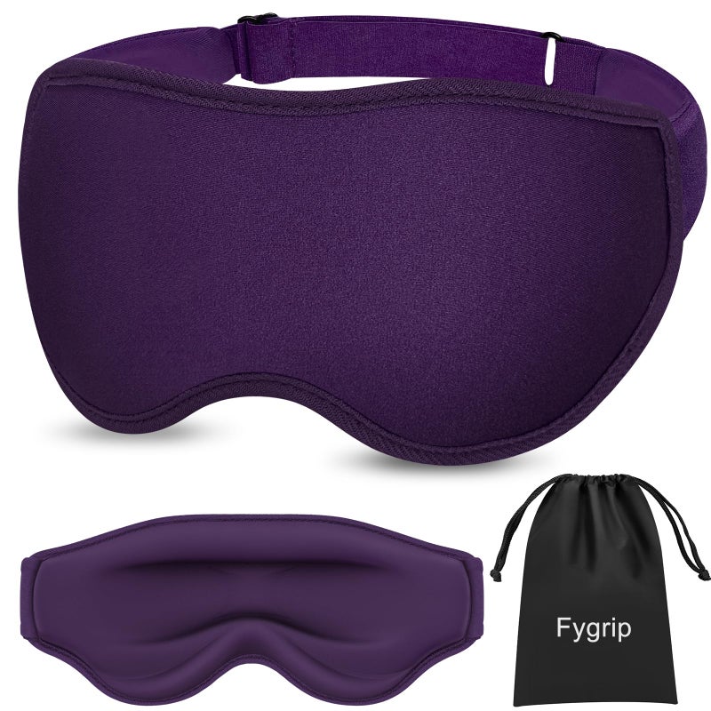 Fygrip 3D Eye Mask Sleep Mask for Men & Women, 100% Pressure-Free & Light Block-Out Eye Mask for Sleep with Easy Adjustable Strap, Night Eye Cover for Travel, Purple - Image 1