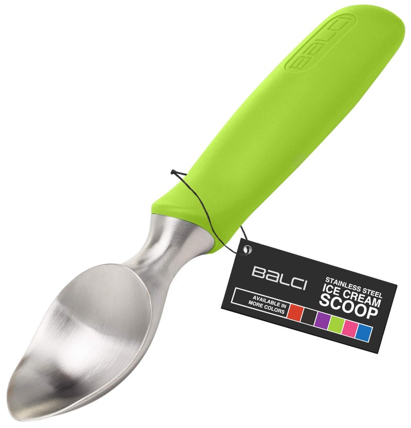 BALCI Ice Cream Scoop  Heavy Duty Stainless Steel Icecream Scooper With NonSlip Rubber Grip  Professional Metal IceCream Spade  Dishwasher Safe  Green