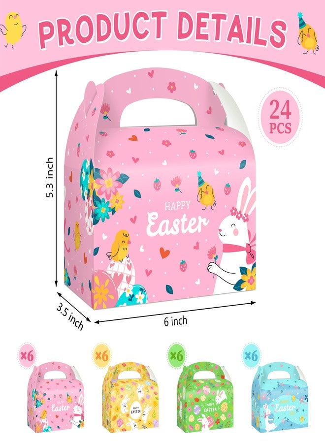 Reyoust 24Pcs Happy Easter Goodie Gable Paper Gift Boxes with Handles 4 Styles Bunny Gable Box Colorful Easter Egg Party Favor Treat Boxes Pink Yellow Green Blue Spring Holiday Party Decorations - Image 2