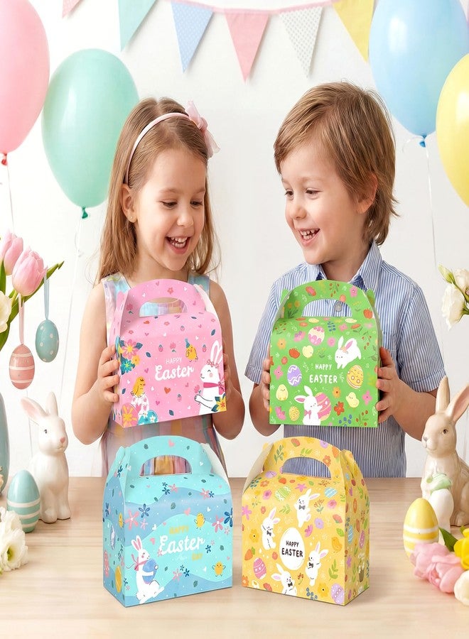 Reyoust 24Pcs Happy Easter Goodie Gable Paper Gift Boxes with Handles 4 Styles Bunny Gable Box Colorful Easter Egg Party Favor Treat Boxes Pink Yellow Green Blue Spring Holiday Party Decorations - Image 5