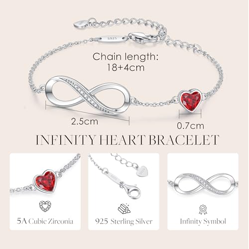 CDE Infinity Heart Symbol Charm Link Bracelet for Women 925 Sterling Silver Adjustable Mother's Day Gift Anniversary Jewelry Christmas Birthday Gifts for Wife Girlfriend Her - Image 5