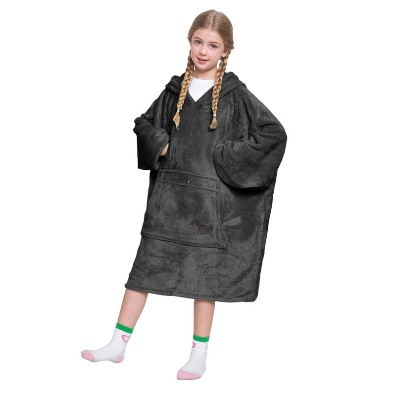 Catalonia Catalonia Oversized Blanket Hoodie Sweatshirt for Kids  Wearable Fleece Pullover with Large Front Pocket  Teen Boys Girls Gift Black  - Image 1