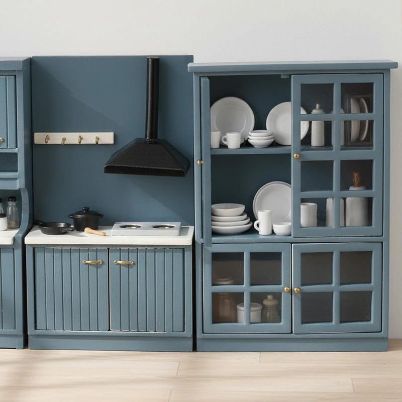 Cutemini Dollhouse Furniture 1/12 Miniature Display Shelf Bookshelf Storage Cabinet for Living Room Kitchen Room (Blue) - Image 5