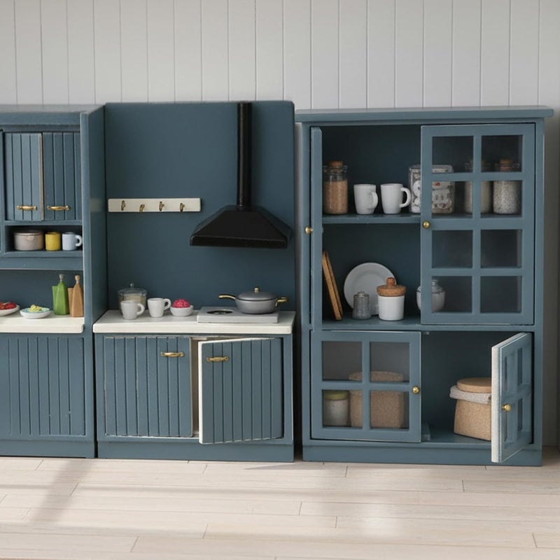 Cutemini Dollhouse Furniture 1/12 Miniature Display Shelf Bookshelf Storage Cabinet for Living Room Kitchen Room (Blue) - Image 3