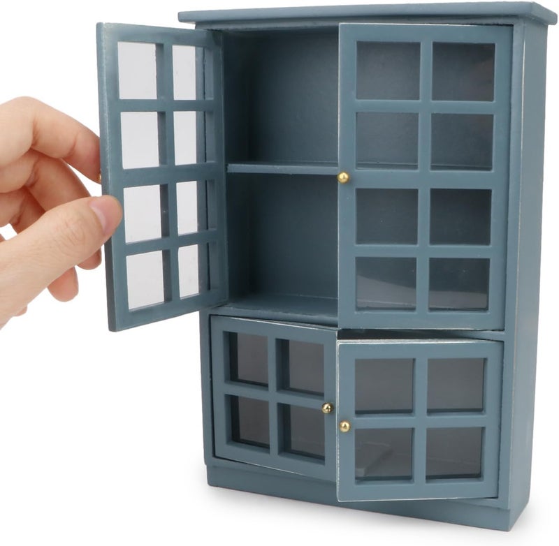 Cutemini Dollhouse Furniture 1/12 Miniature Display Shelf Bookshelf Storage Cabinet for Living Room Kitchen Room (Blue) - Image 1