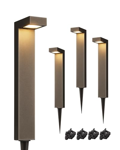 EDISHINE Low Voltage Pathway Lights Wired, 3000K 3.2W 50,000Hrs Waterproof LED Outdoor Landscape Lighting with Connectors, 12V Modern Cast-Aluminum Landscape Path Lights for Walkway Garden, 4 Pack - Image 1