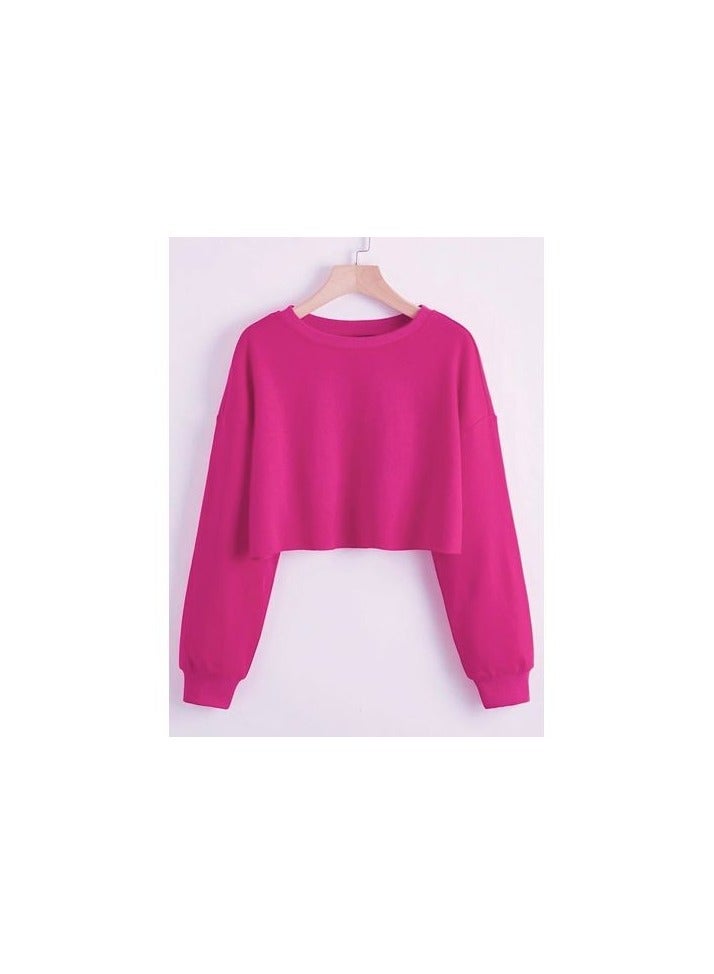 Women's short round neck hoodie - Fuchsia