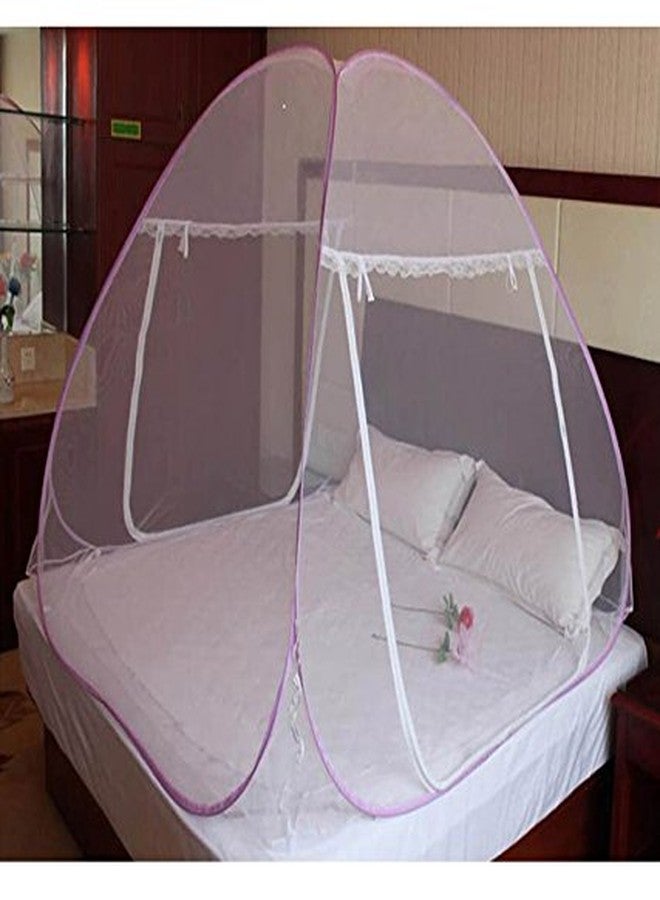 ans Double Bed King Size Foldable Polyster Mosquito Net with Two Doors (Purple) - Image 1